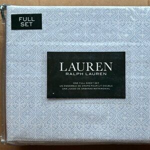 Ralph Lauren FULL Size Light Blue Geometric Pattern Sheet Set cotton percale